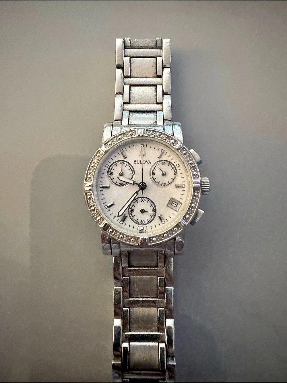 Bulova Diamond Chronograph Watch 96R19 Silver